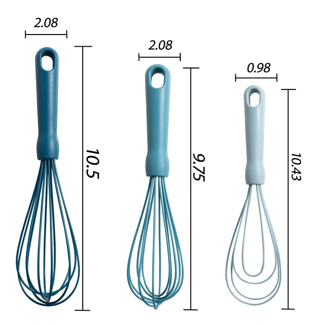 Alt view image 5 of 6 - Mainstays 3-Piece Silicone Whisk Set, 10.5in/10.4in/9.6in, Blue