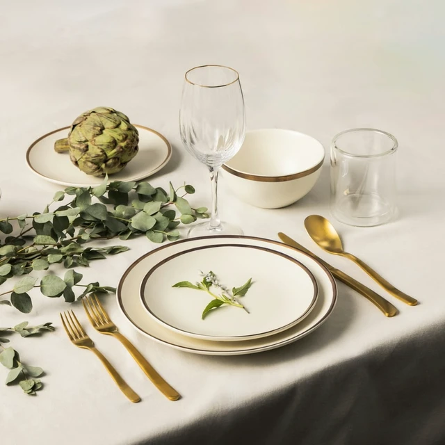 Alt view image 4 of 6 - Thyme & Table Everest Ceramic Bowl, Off-White with Gold Rim, 25.3oz