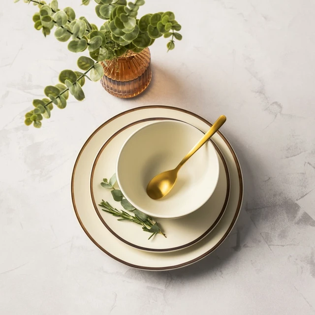 Alt view image 5 of 6 - Thyme & Table Everest Ceramic Bowl, Off-White with Gold Rim, 25.3oz