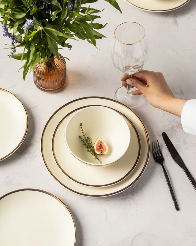 Alt view image 6 of 6 - Thyme & Table Everest Ceramic Bowl, Off-White with Gold Rim, 25.3oz