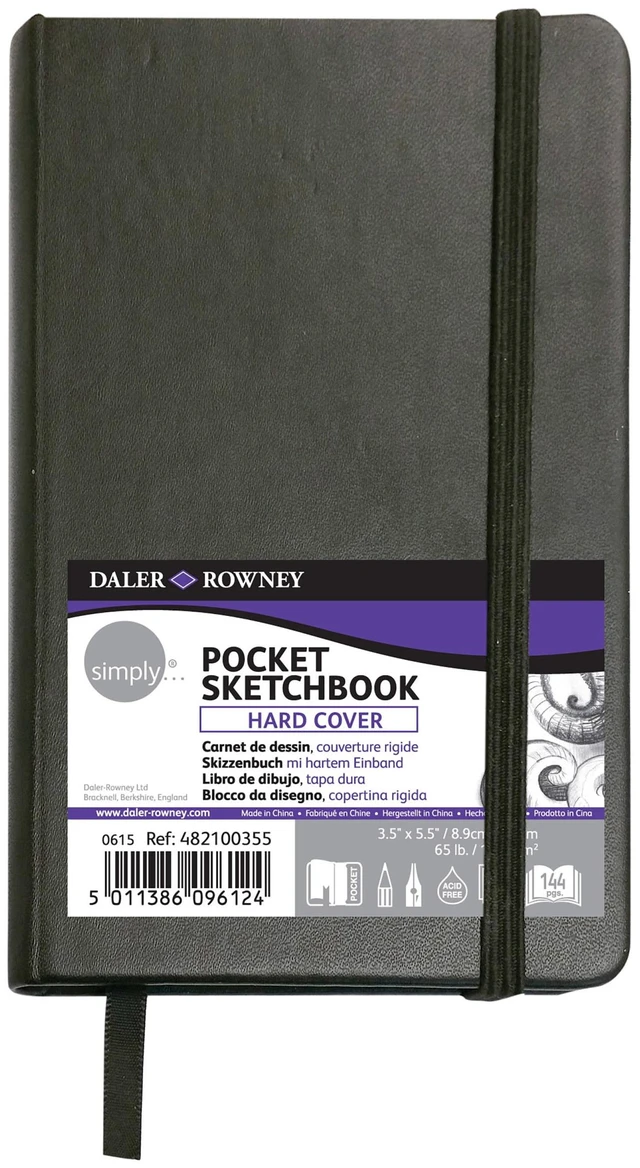 Main image of Daler-Rowney Simply Sketchbook, Hardcover, Black, Soft White Pages, 100gsm, 144 Pages, 3.5" x 5.5"