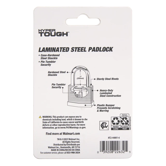 Alt view image 4 of 5 - Hyper Tough 1-3/4in Laminated Steel Keyed Padlock with 1in Hardened Steel Shackle