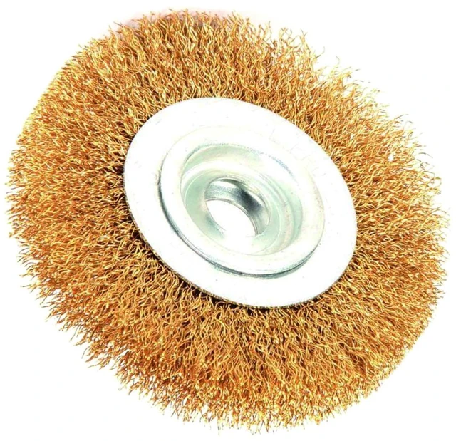 Main image of Robtec 5-Inch x 1/2-Inch Arbor Crimped Brass Coated Steel Wire Wheel Brush
