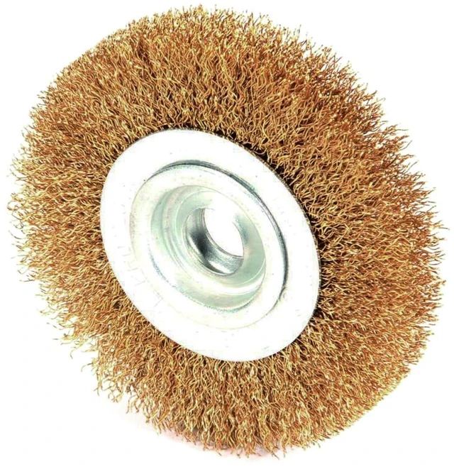 Alt view image 2 of 2 - Robtec 5-Inch x 1/2-Inch Arbor Crimped Brass Coated Steel Wire Wheel Brush