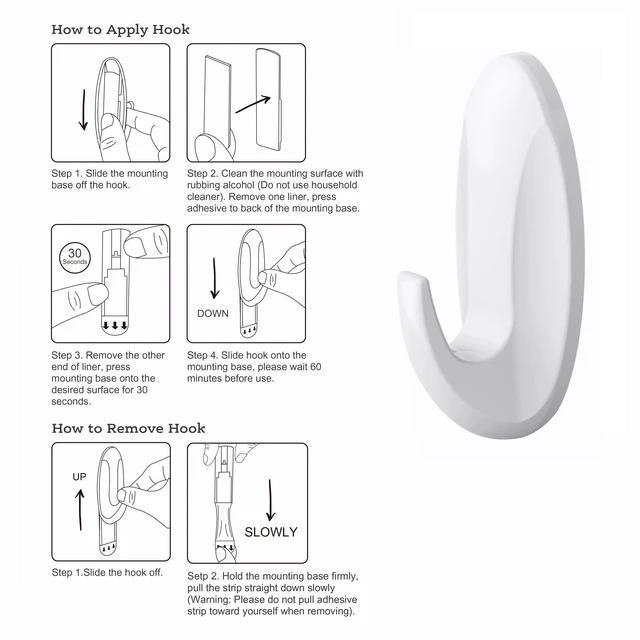 Alt view image 4 of 5 - Pen+Gear Heavy-Duty Plastic Adhesive Large Wall Hooks, Damage Free, White, 2 Count