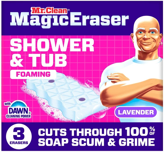 Main image of Mr. Clean Magic Eraser Sponge, Shower & Tub Cleaner, Lavender, 3 Count