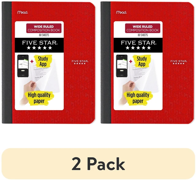Main image of 2 Pack Five Star Composition Book Plus Study App, Wide Ruled, 7.5" x 9.75", Fire Red, Poly, 80 Sheets