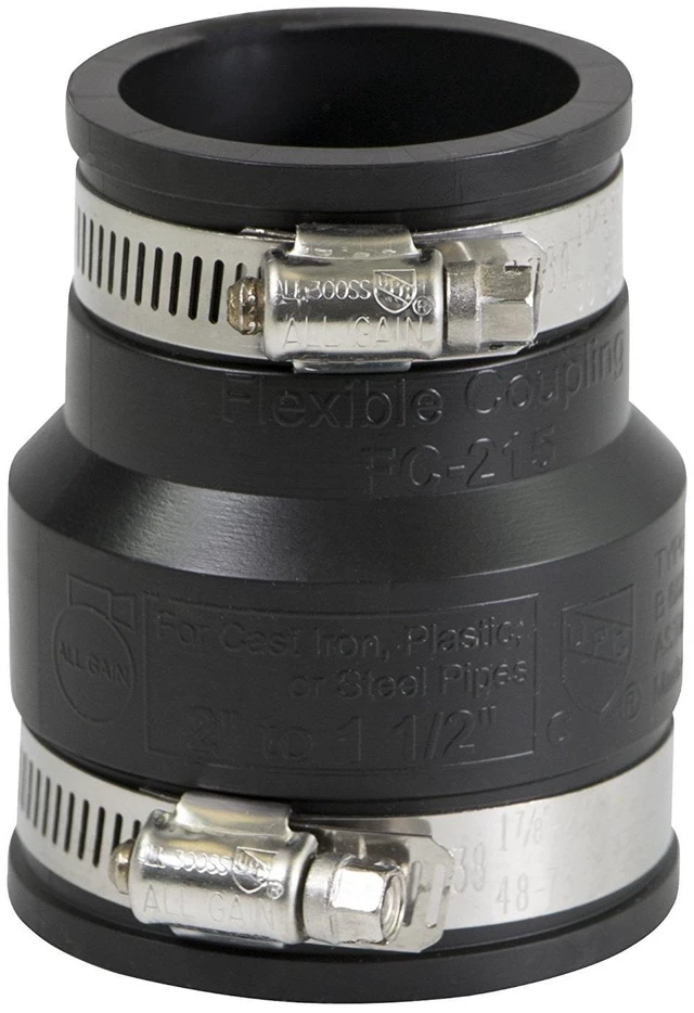 Main image of 2 In. x 1-1/2 In. PVC Flexible Reducing Coupling with Stainless Steel Clamps