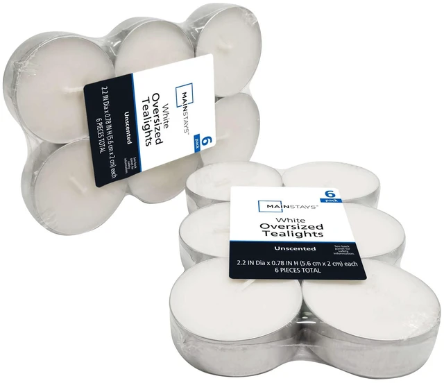 Main image of Mainstays Oversized Unscented White Tealight Candles for Indoor/Outdoor, 6 Count