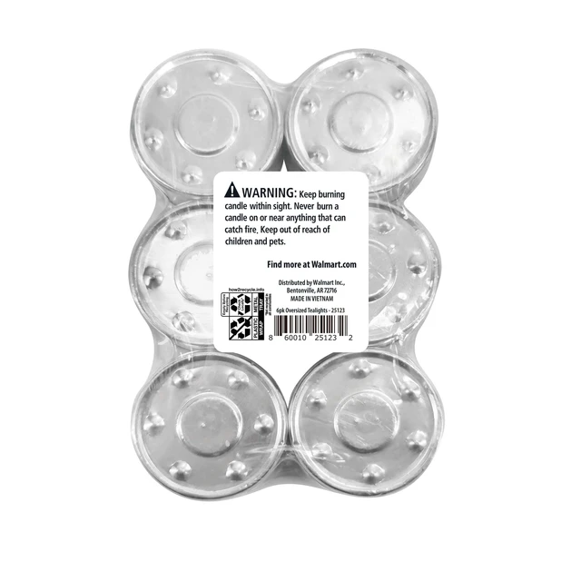 Alt view image 3 of 4 - Mainstays Oversized Unscented White Tealight Candles for Indoor/Outdoor, 6 Count