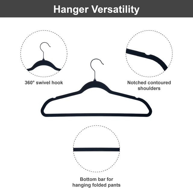Alt view image 3 of 6 - Better Homes & Gardens Non-Slip Velvet Adult Clothing Hangers, 5 Pack, Black