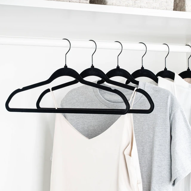 Alt view image 4 of 6 - Better Homes & Gardens Non-Slip Velvet Adult Clothing Hangers, 5 Pack, Black