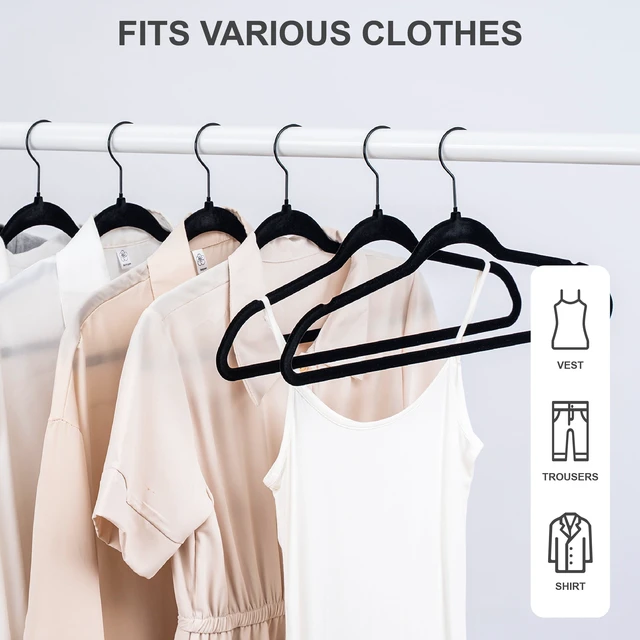 Alt view image 2 of 6 - Better Homes & Gardens Non-Slip Velvet Adult Clothing Hangers, 5 Pack, Black