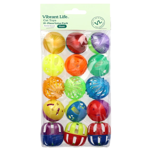 Alt view image 6 of 6 - Vibrant Life Plastic Ball Cat Toys, 15 Count Value Pack