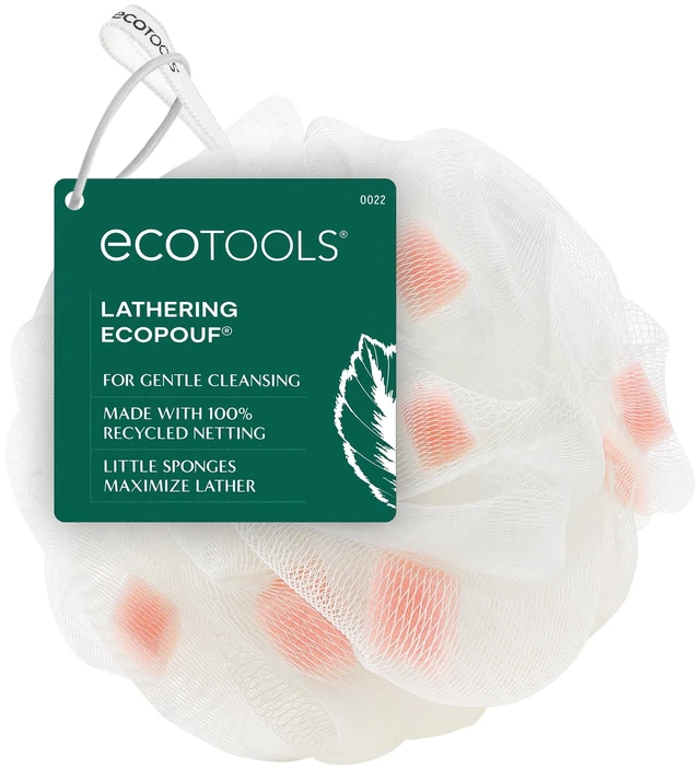 Main image of EcoTools Lathering Bath Pouf, White & Pink Loofah, 1 Count