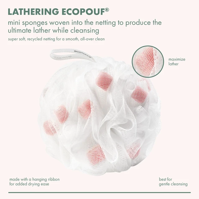 Alt view image 2 of 5 - EcoTools Lathering Bath Pouf, White & Pink Loofah, 1 Count