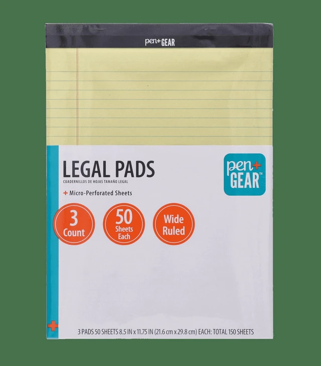 Main image of Pen+Gear Wide Ruled Legal Pads, 8.5" x 11.75", 50 Sheets Each, 3-Pack, Canary