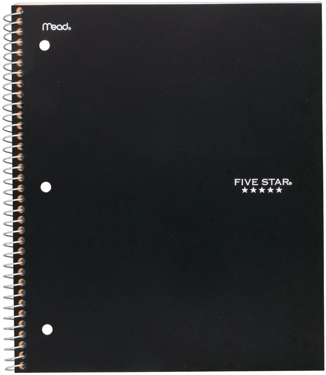 Main image of Five Star 1 Subject College Ruled Spiral Notebook Plus Study App 8 12 x 11 Black