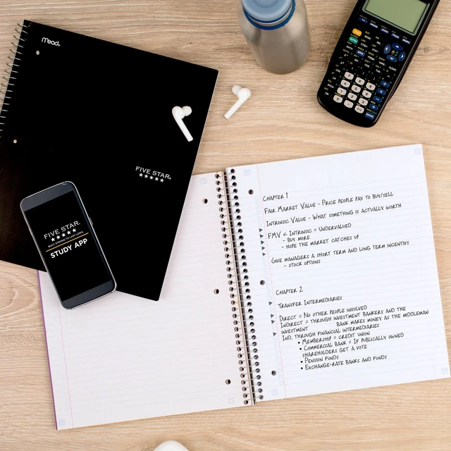 Alt view image 6 of 6 - Five Star 1 Subject College Ruled Spiral Notebook Plus Study App 8 12 x 11 Black