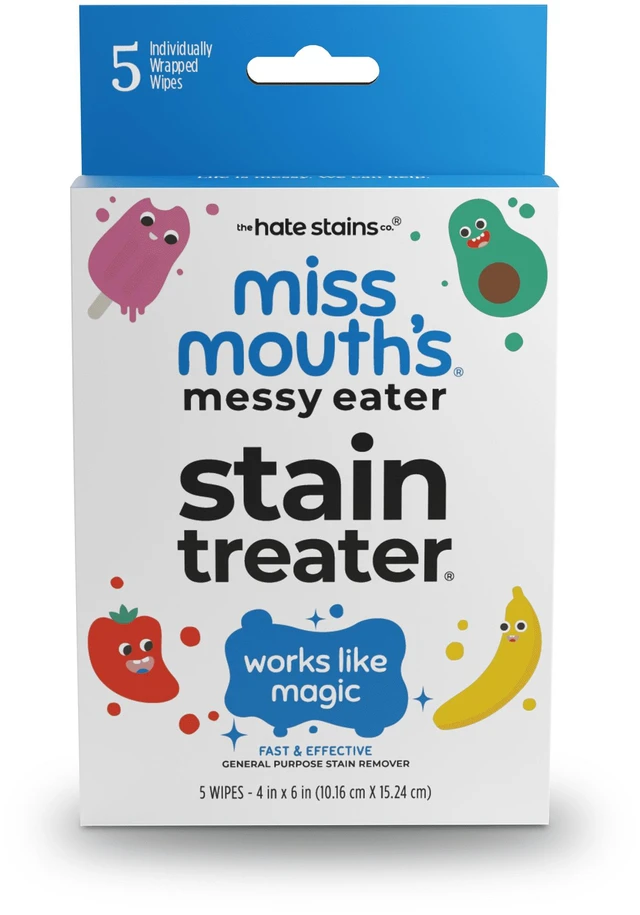 Alt view image 2 of 5 - Miss Mouth's Messy Eater Stain Treater Wipes for Baby & Kids, 5 Pack, Stain Remover for Food, Grease, Coffee & More, Gentle on Laundry, Fabric & Underwear