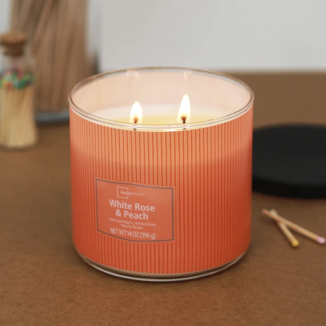 Alt view image 5 of 6 - Mainstays 3-Wick White Rose and Peach Textured Wrap Candle 14oz