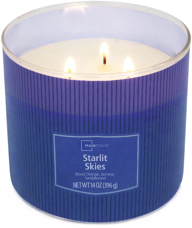 Main image of Mainstays Starlit Skies 3-Wick Textured Wrapped Scented Jar Candle, 14oz