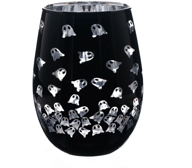 Main image of Way to Celebrate Stemless Wine Glass, Two-Tone Black Ghost Design, 17.5 oz