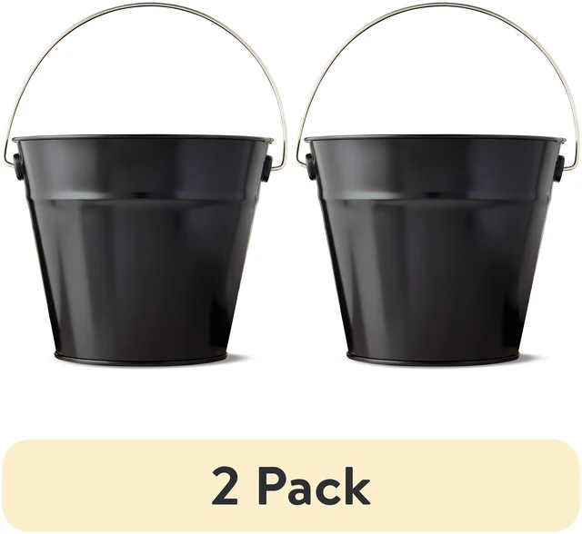 Main image of 2-Pack Black Tin Pail with Handle, 5-Inch, by Way To Celebrate Party Favors