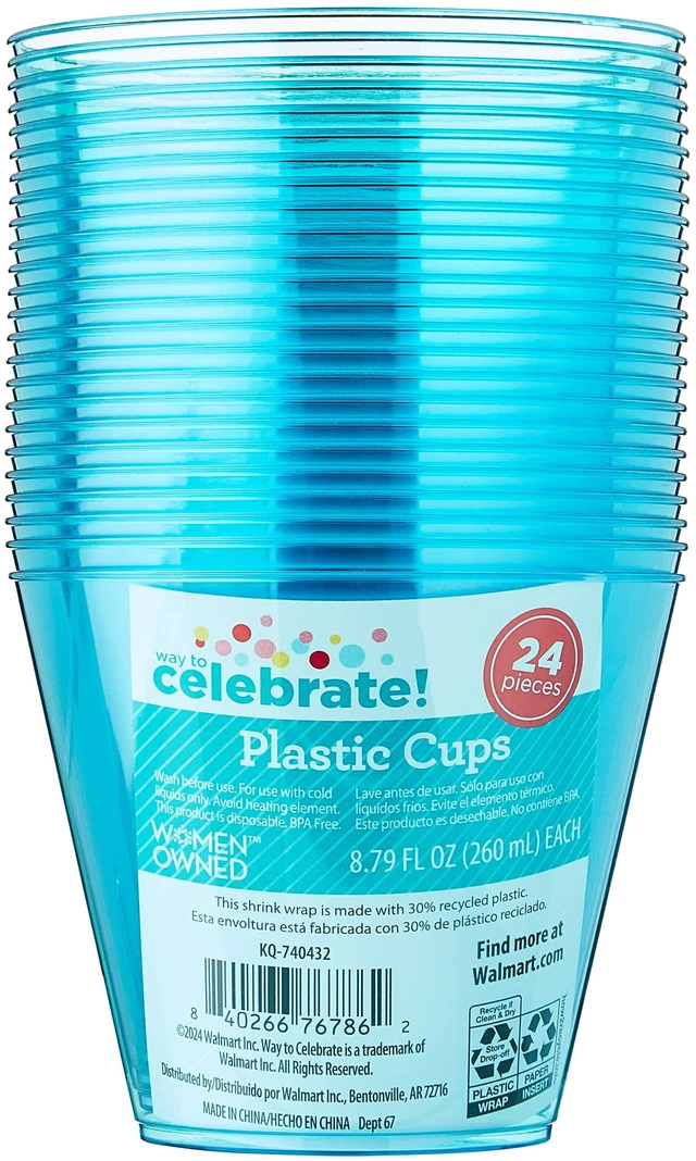 Main image of Way To Celebrate Disposable Plastic Cups, 8.79 fl oz, Blue, 24 Count