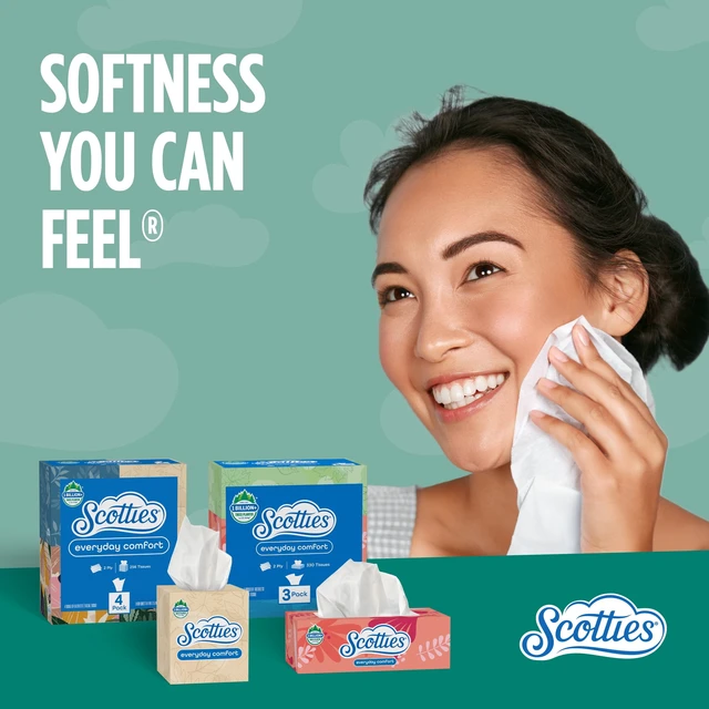 Alt view image 2 of 6 - Scotties Everyday Comfort Facial Tissues, 4 Cube Boxes, 2-Ply, 64 Tissues per Box (256 Total Sheets)