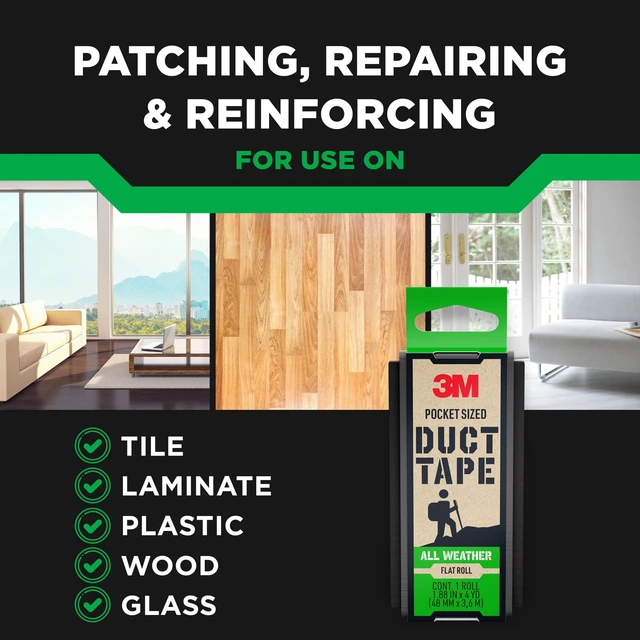 Alt view image 6 of 6 - 3M Pocket Sized Duct Tape, Flat Roll 1.88in x 4yd, All Weather, 1 Pack