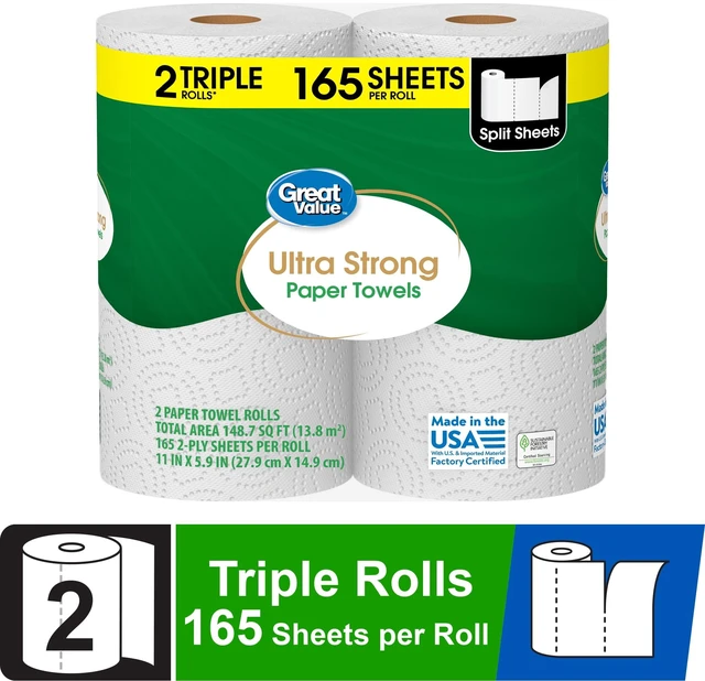 Alt view image 5 of 6 - Great Value Ultra Strong Paper Towels, 2 Triple Rolls