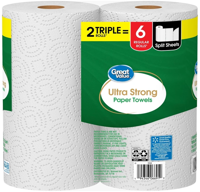 Alt view image 6 of 6 - Great Value Ultra Strong Paper Towels, 2 Triple Rolls