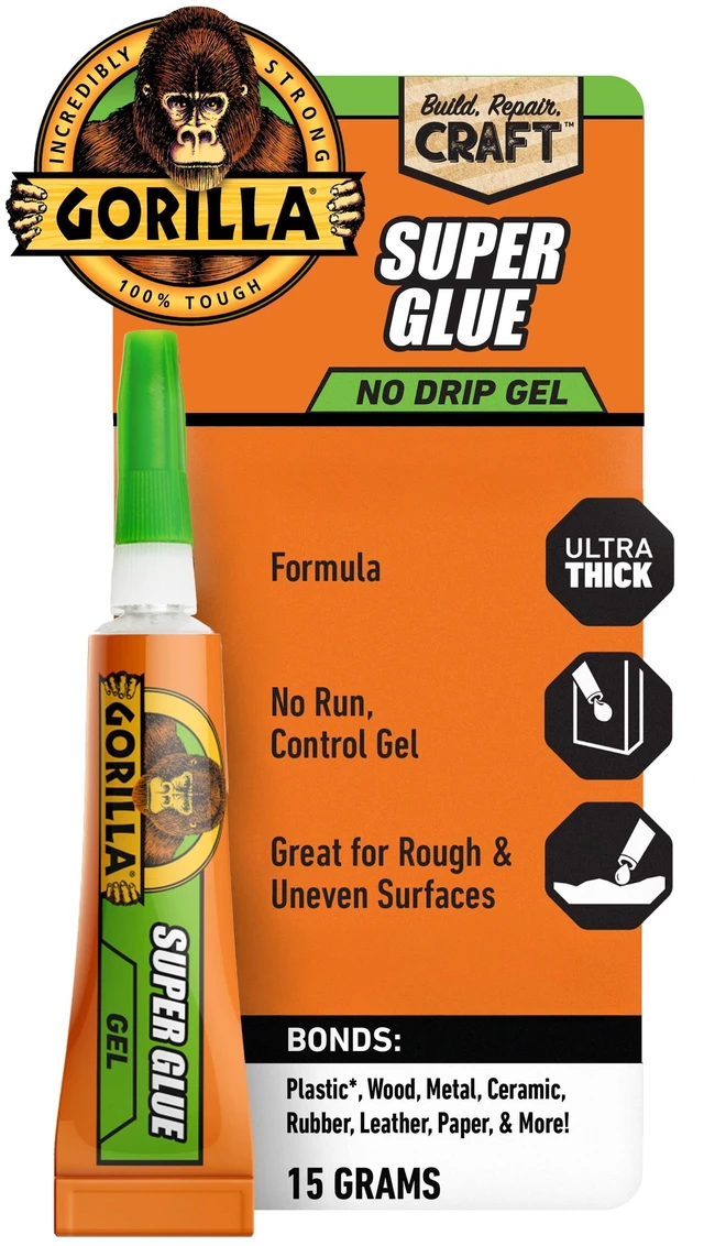 Main image of Gorilla Super Glue No Drip Gel, Ultra Thick for Rough & Uneven Surfaces, 24-Hour Dry Time