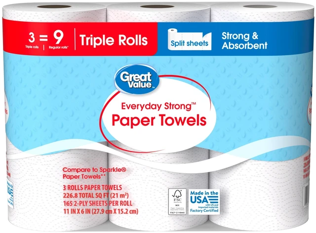 Alt view image 4 of 6 - Great Value Everyday Strong Paper Towels, 3 Triple Rolls