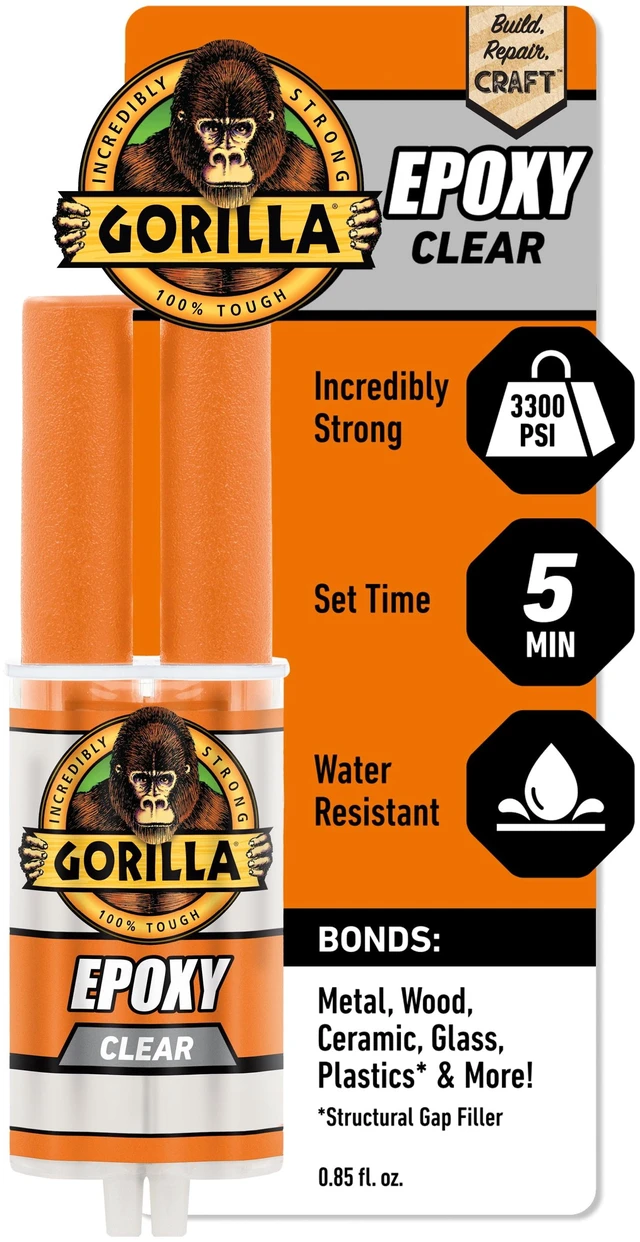 Main image of Gorilla Glue Clear Epoxy Syringe, 0.85 Fluid Ounce, Clear Finish