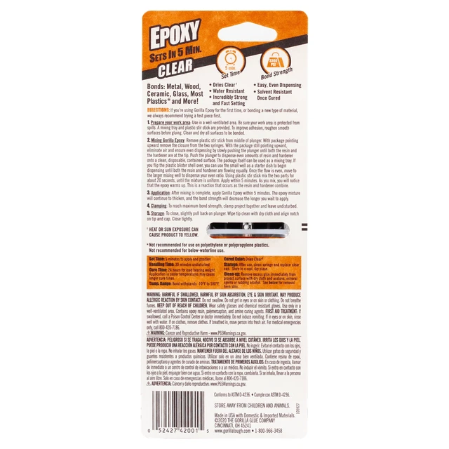 Alt view image 4 of 6 - Gorilla Glue Clear Epoxy Syringe, 0.85 Fluid Ounce, Clear Finish