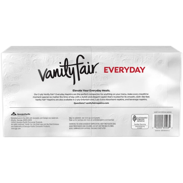 Alt view image 3 of 5 - Vanity Fair Everyday 6.5in x 6.35in 2-Ply White Napkins 300 Count