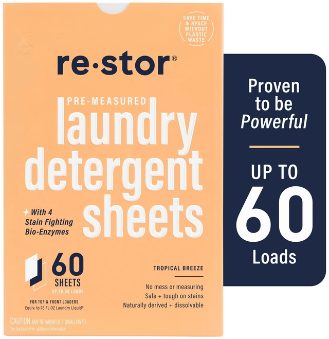 Main image of Restor Stain-Fighting Laundry Detergent Sheets, Tropical Breeze, 60 Count