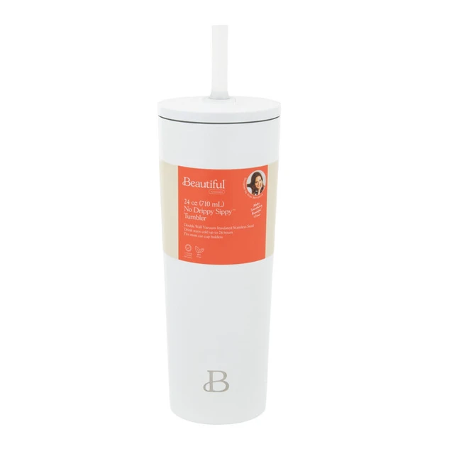 Alt view image 7 of 7 - No Drippy Sippy 24oz Stainless Steel Tumbler with Straw, White