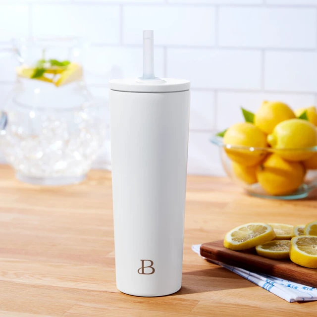 Alt view image 2 of 7 - No Drippy Sippy 24oz Stainless Steel Tumbler with Straw, White