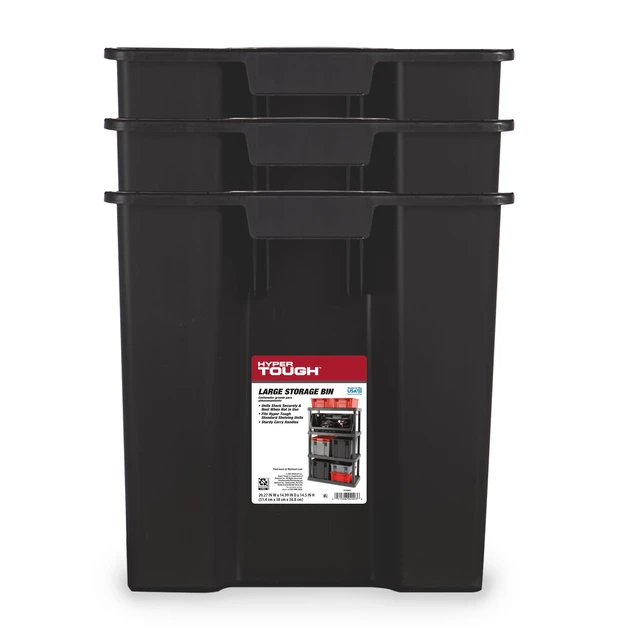 Alt view image 4 of 6 - Hyper Tough Large Garage Plastic Stacking Open Storage Bin, Black, No Lid