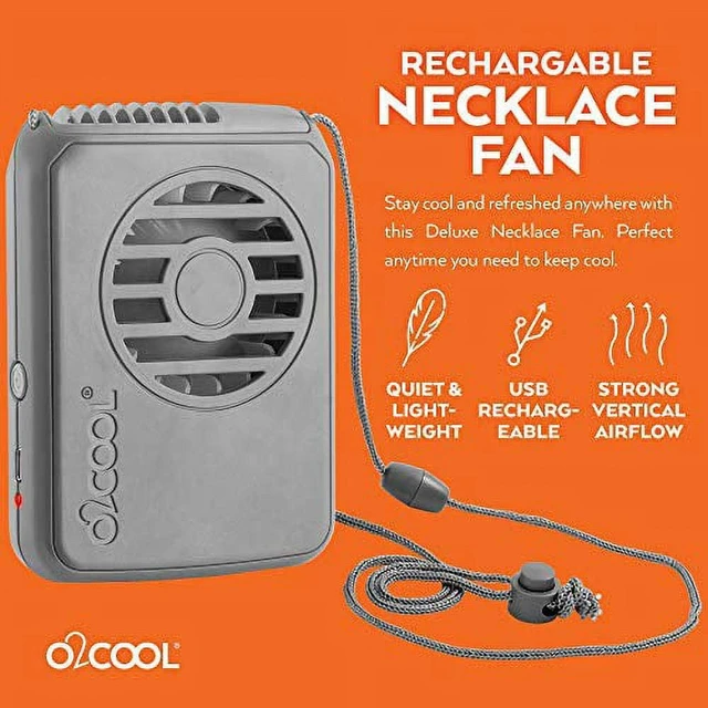 Alt view image 5 of 5 - O2Cool Portable Neck Cooling Fan with USB Battery Powered Adjustable Lanyard, Gray