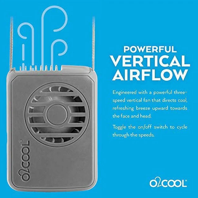 Alt view image 2 of 5 - O2Cool Portable Neck Cooling Fan with USB Battery Powered Adjustable Lanyard, Gray