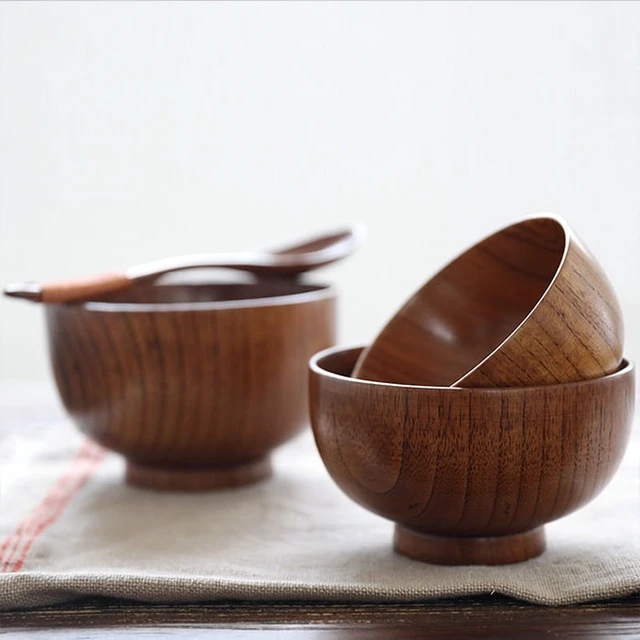 Alt view image 5 of 7 - Japanese Style Solid Wood Bowl Children Baby Serving Tableware for Salad Rice Miso Soup Fruits Decorative Gift, Single Bowl
