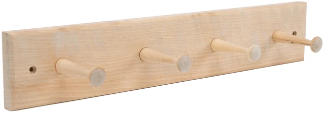 Main image of Mainstays 18in. Wall Mounted Unfinished Wood Hook Rack 4 Pegs