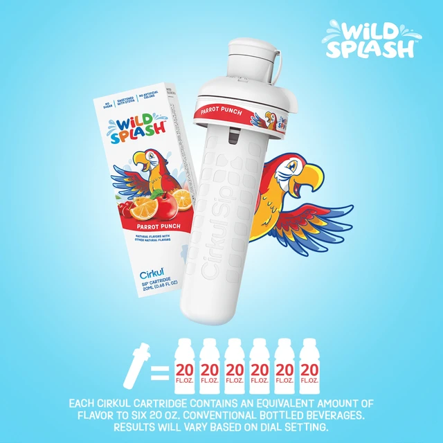 Alt view image 5 of 6 - Cirkul Kids Water Bottle Starter Kit 16oz BPA-Free Bottle with Flavor Cartridge, Blue Lid (Parrot Punch)