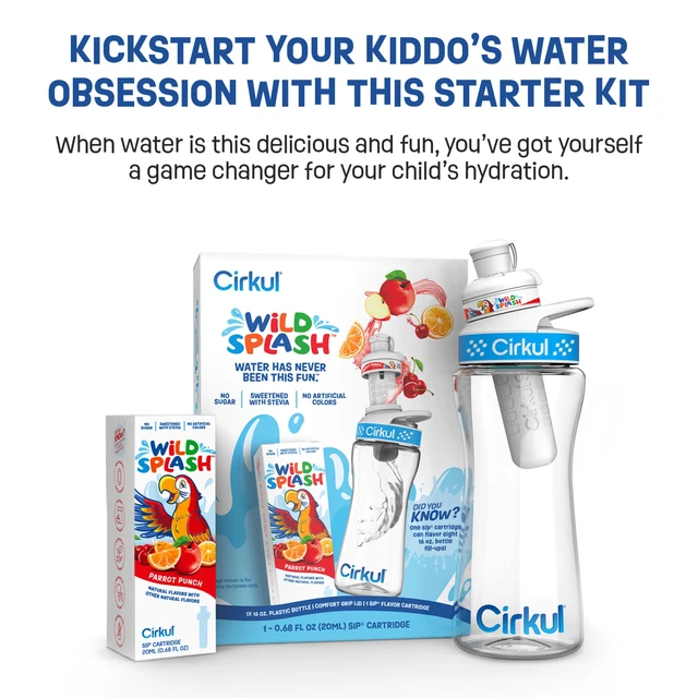 Alt view image 3 of 6 - Cirkul Kids Water Bottle Starter Kit 16oz BPA-Free Bottle with Flavor Cartridge, Blue Lid (Parrot Punch)