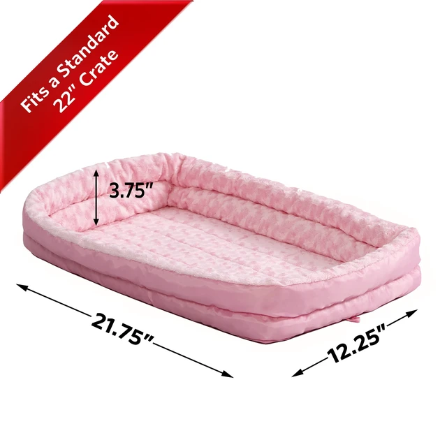 Alt view image 2 of 4 - Midwest QuietTime Double Bolster Dog Bed & Crate Mat, Pink, 22"