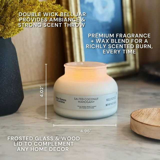Alt view image 5 of 6 - Better Homes & Gardens Salted Coconut Mahogany Scented 2-Wick Frosted Jar Candle, 18oz